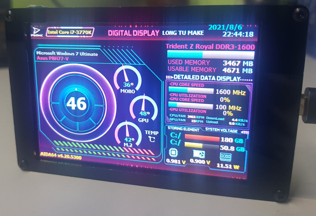 New 3.5 Inch Type-C Secondary Screen Computer CPU GPU RAM HDD Monitor USB Type-C Display For AIDA64 AX206