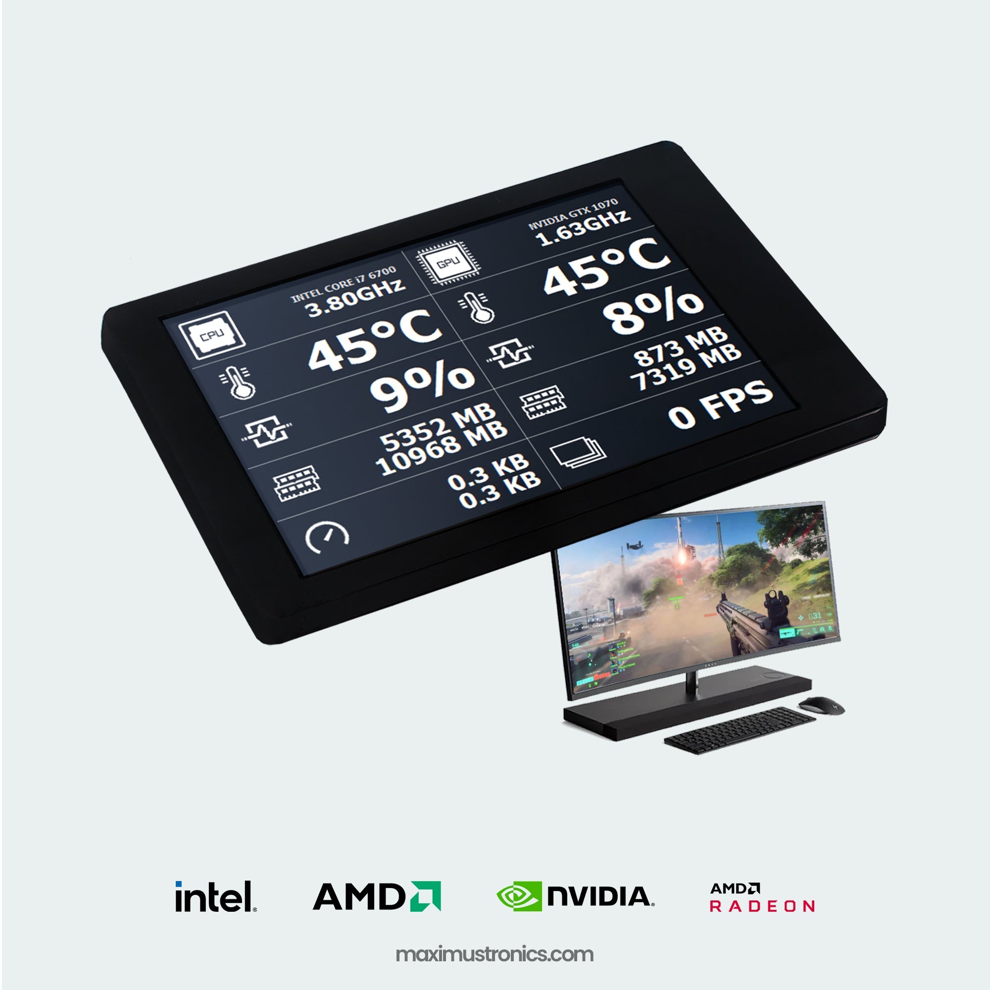 New 3.5 Inch Type-C Secondary Screen Computer CPU GPU RAM HDD Monitor USB Type-C Display For AIDA64 AX206