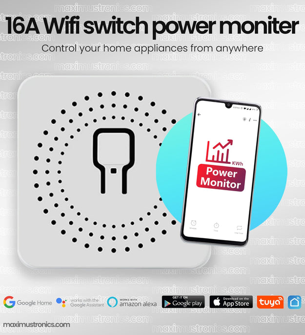 16A Tuya SmartLife smart Wifi Switch power moniter timer schedule inching mode you can use on motor water pump lights fan power consumption