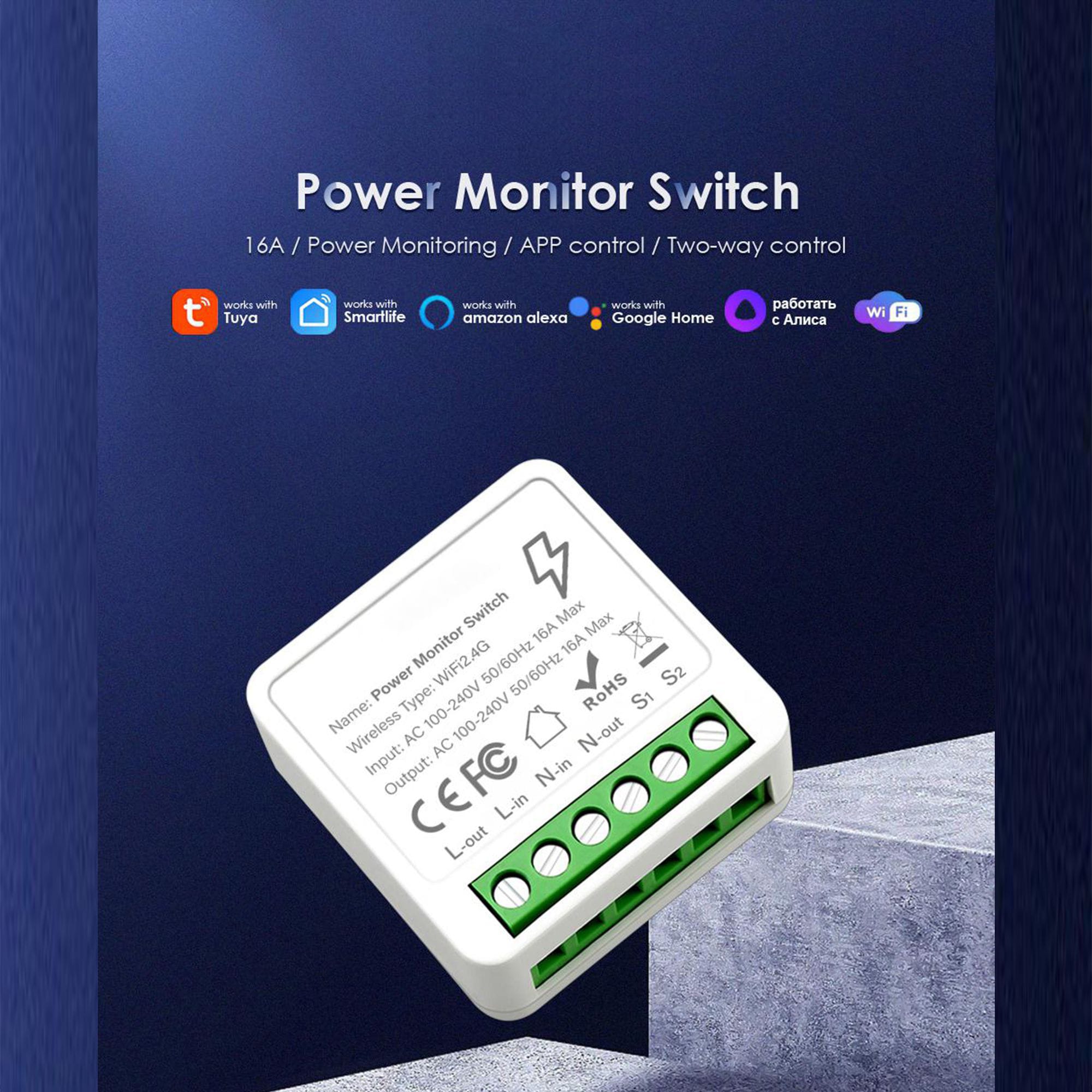 16A Tuya SmartLife smart Wifi Switch power moniter timer schedule inching mode you can use on motor water pump lights fan power consumption