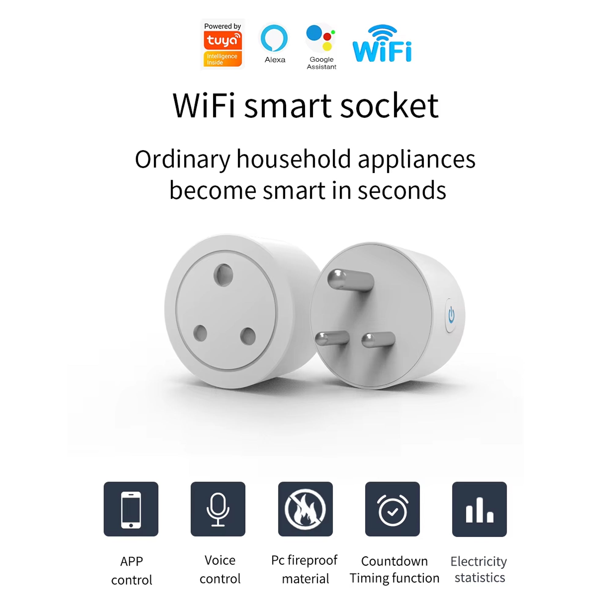 10A 3Pin Smart Wifi Plug Power Moniter Smart Socket energy moniter EU UK AC100-240V Power Outlet, Alexa Google Home Voice Control, For Tuya Smart Life APP Maximustronics