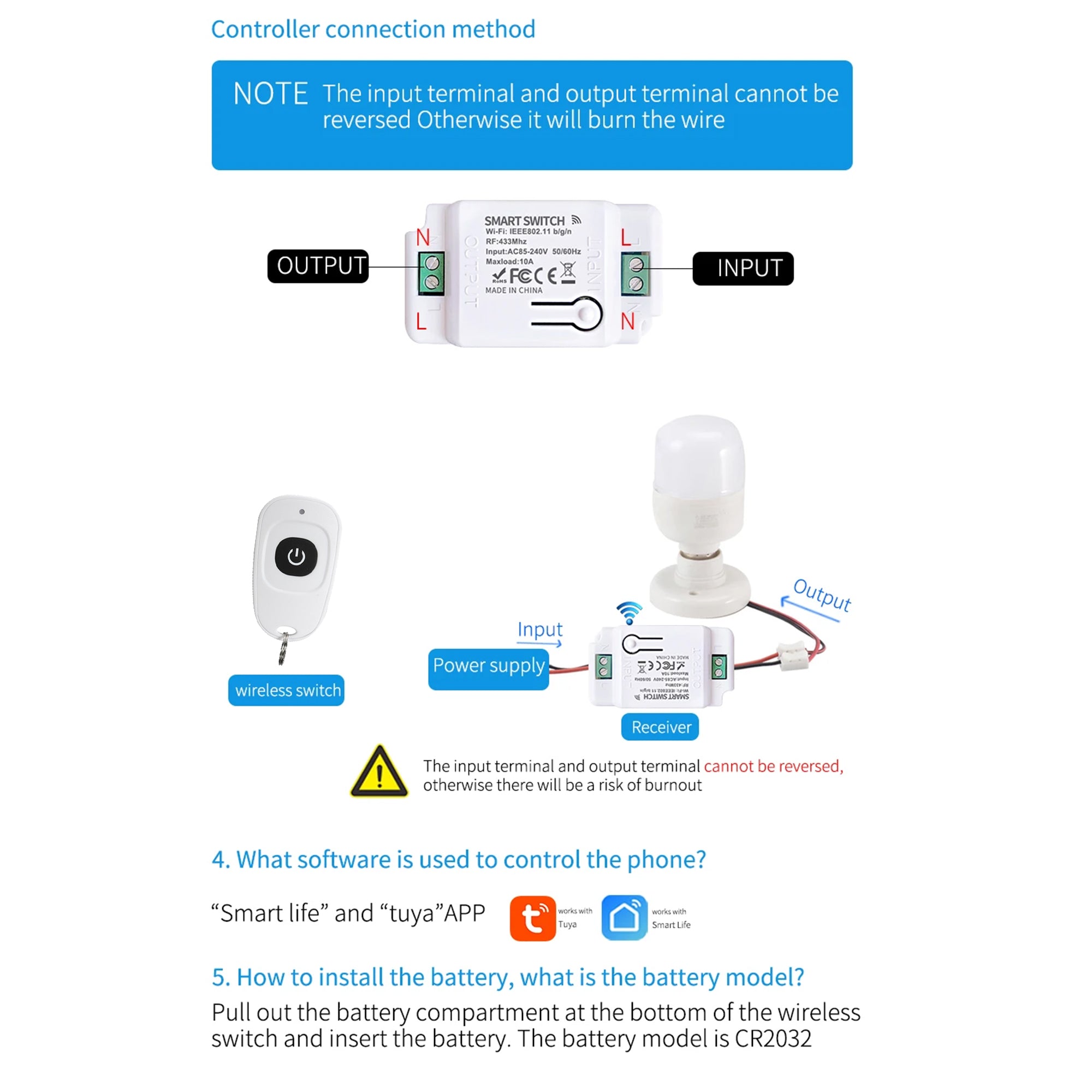 10A Smart WIFI RF433mhz tuya smart life remote control AC switch 220v 1ch 1gang Home automation timer & schedule, inching mode push button mode google assistant amazon alexa