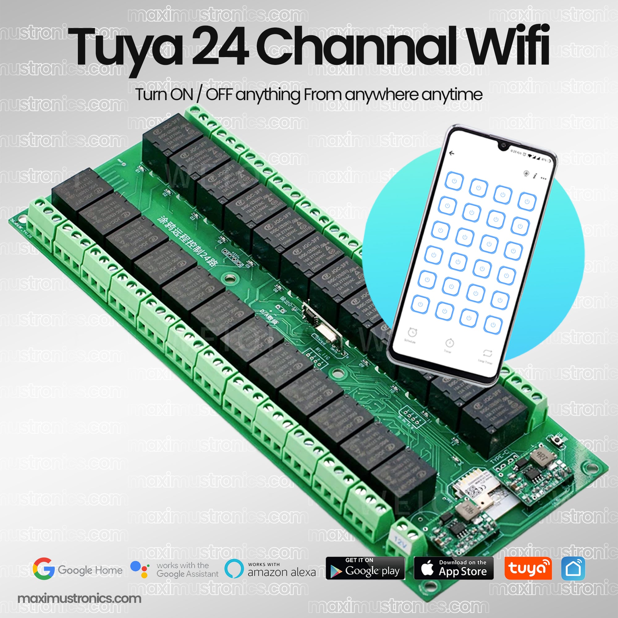 24 Channal 12v tuya Smart wifi switch 12v dc dry contact 10A Home automation device Wireless Relay Switch Module APP Smart Home Automation Module