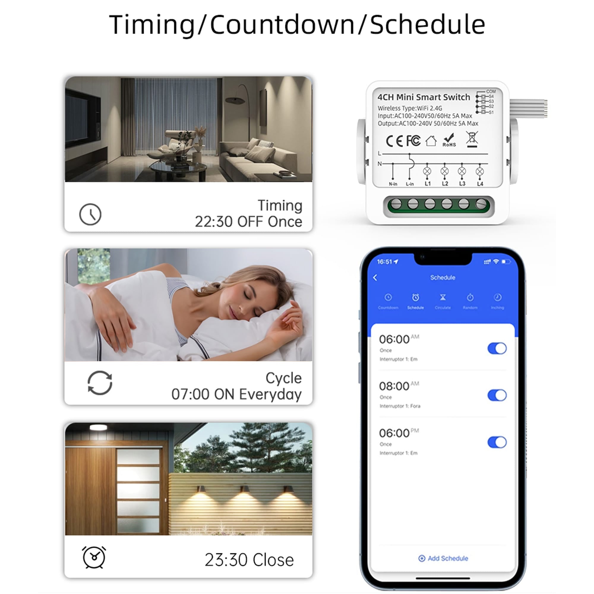 4 channal Tuya Smart wifi switch 220V you can use for lights fan not for heater and geyser Home automation device 4 gang 4ch 5A smartlife app