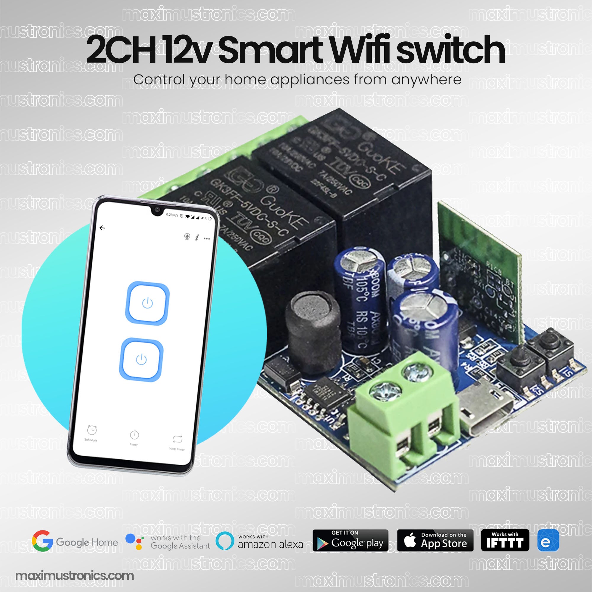 12v Ewelink 2Ch smart wifi DC switch for digital circuits board or electric lock