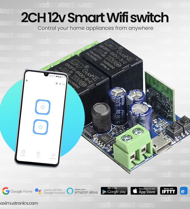 12v Ewelink 2Ch smart wifi DC switch for digital circuits board or electric lock