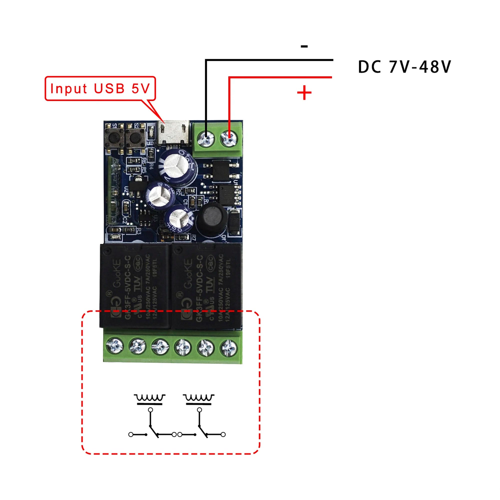 12v Ewelink 2Ch smart wifi DC switch for digital circuits board or electric lock