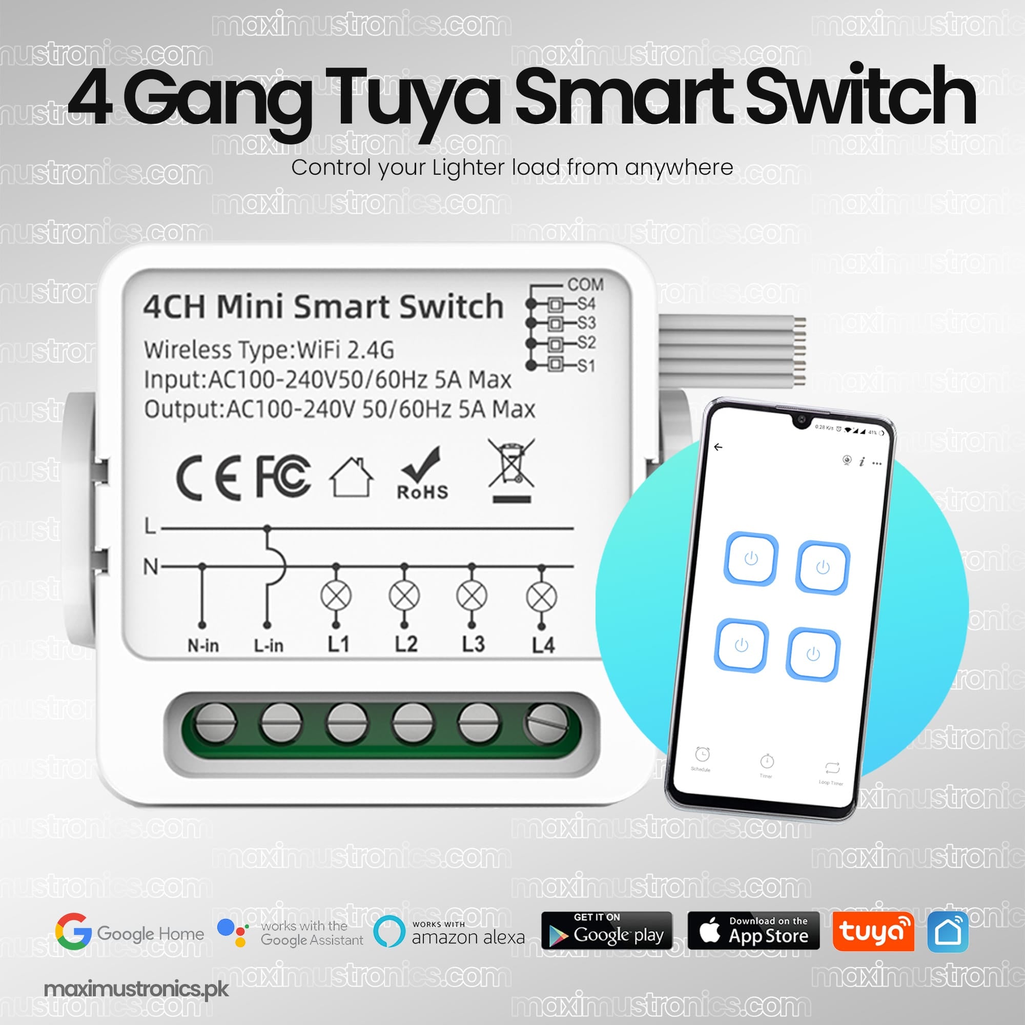 4 channal Tuya Smart wifi switch 220V you can use for lights fan not for heater and geyser Home automation device 4 gang 4ch 5A smartlife app