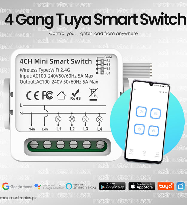 4 channal Tuya Smart wifi switch 220V you can use for lights fan not for heater and geyser Home automation device 4 gang 4ch 5A smartlife app