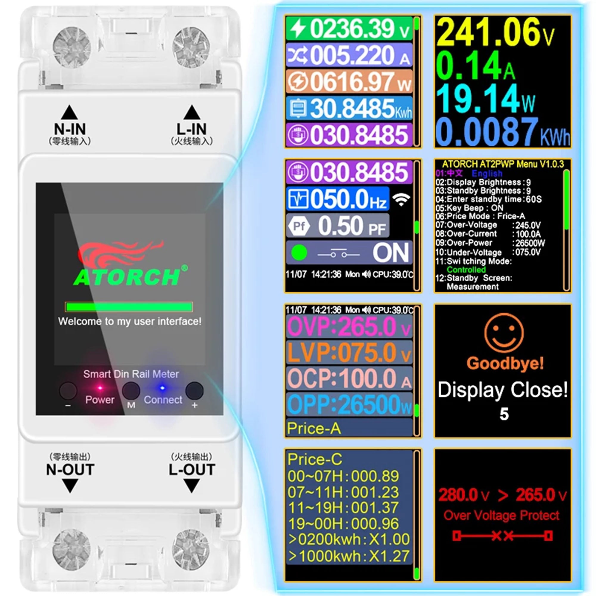 Atorch AT2PW Smart Wifi Energy Meter Power Moniter Tuya smartlife Breaker set Unit and billing