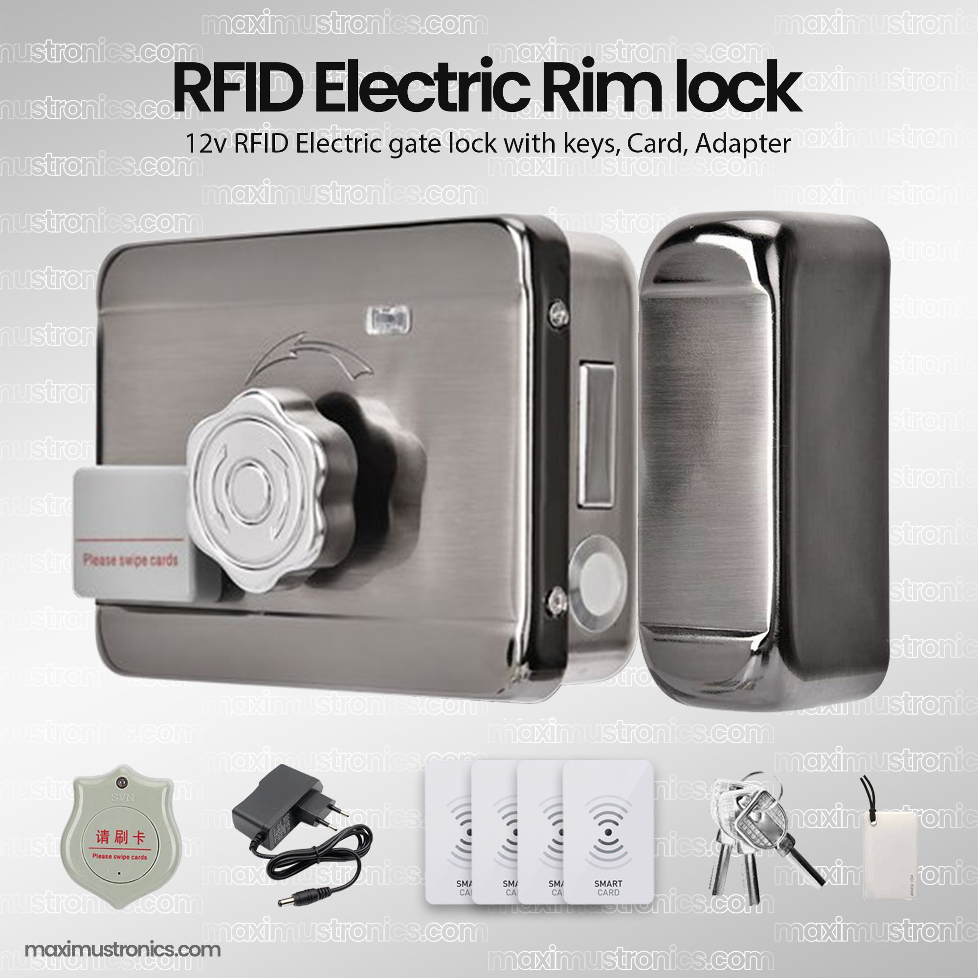 RFID Electric rim door lock main gate lock 12V DC rfid card and tag 125Khz with keys for Office and home Security use