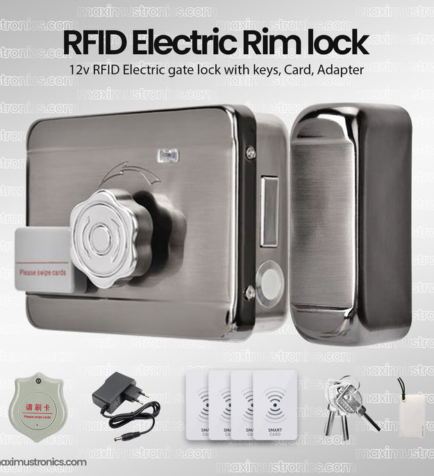 RFID Electric rim door lock main gate lock 12V DC rfid card and tag 125Khz with keys for Office and home Security use