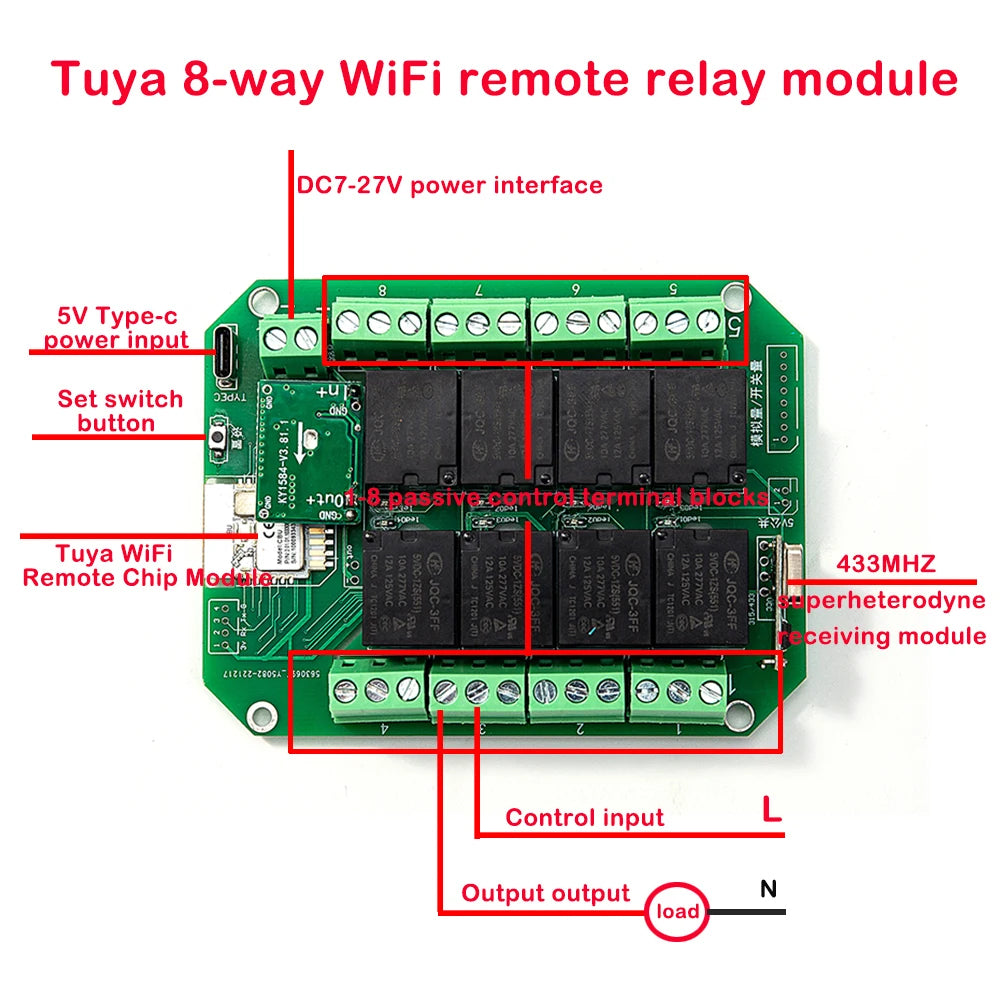 8 Channal tuya Smart wifi switch 12v dc 10A Home automation device Wireless Relay Switch Module APP