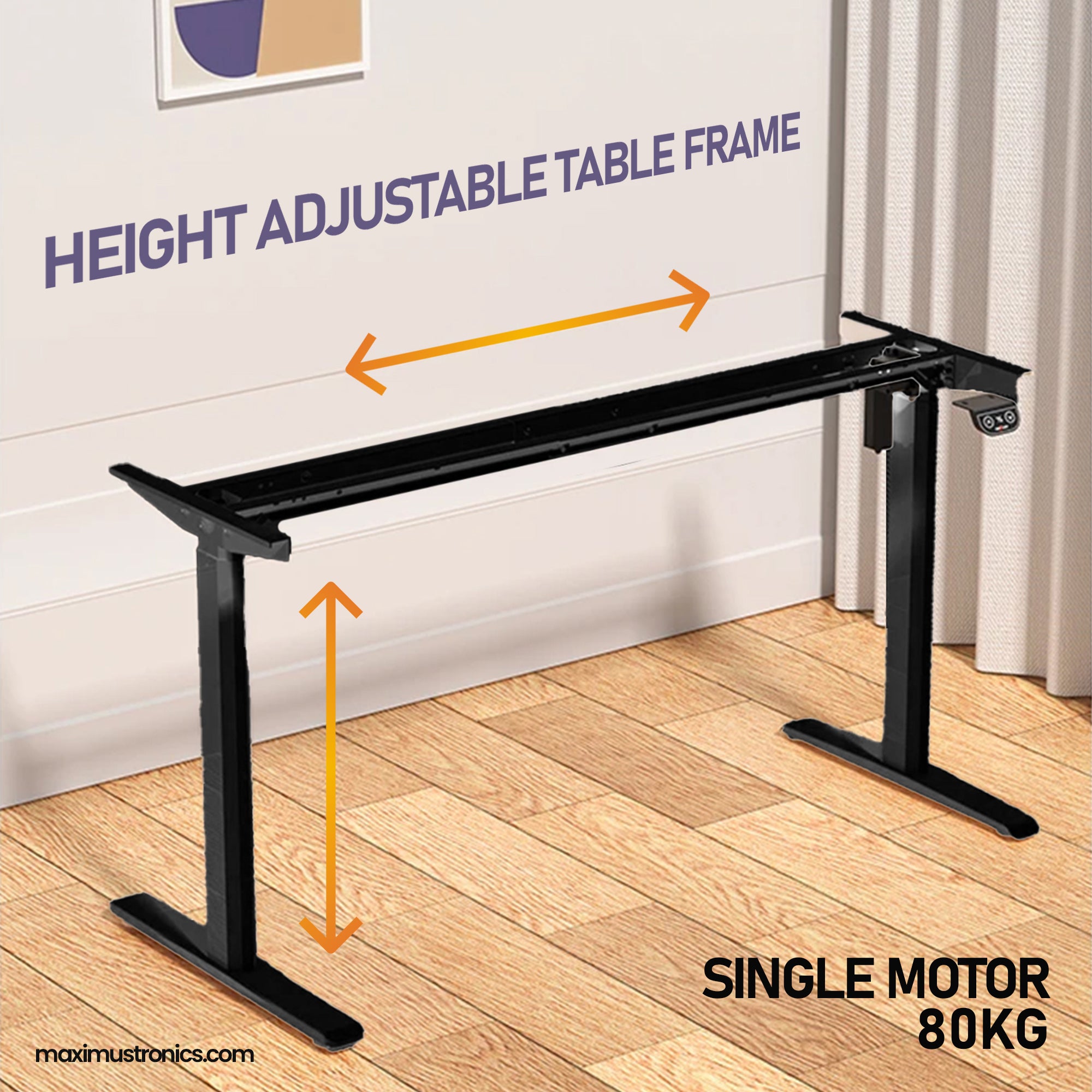 Height adjustable table frame extended width single motor standing desk for gaming computer office furniture use ONLY FRAME wood not include maximustronics lahore