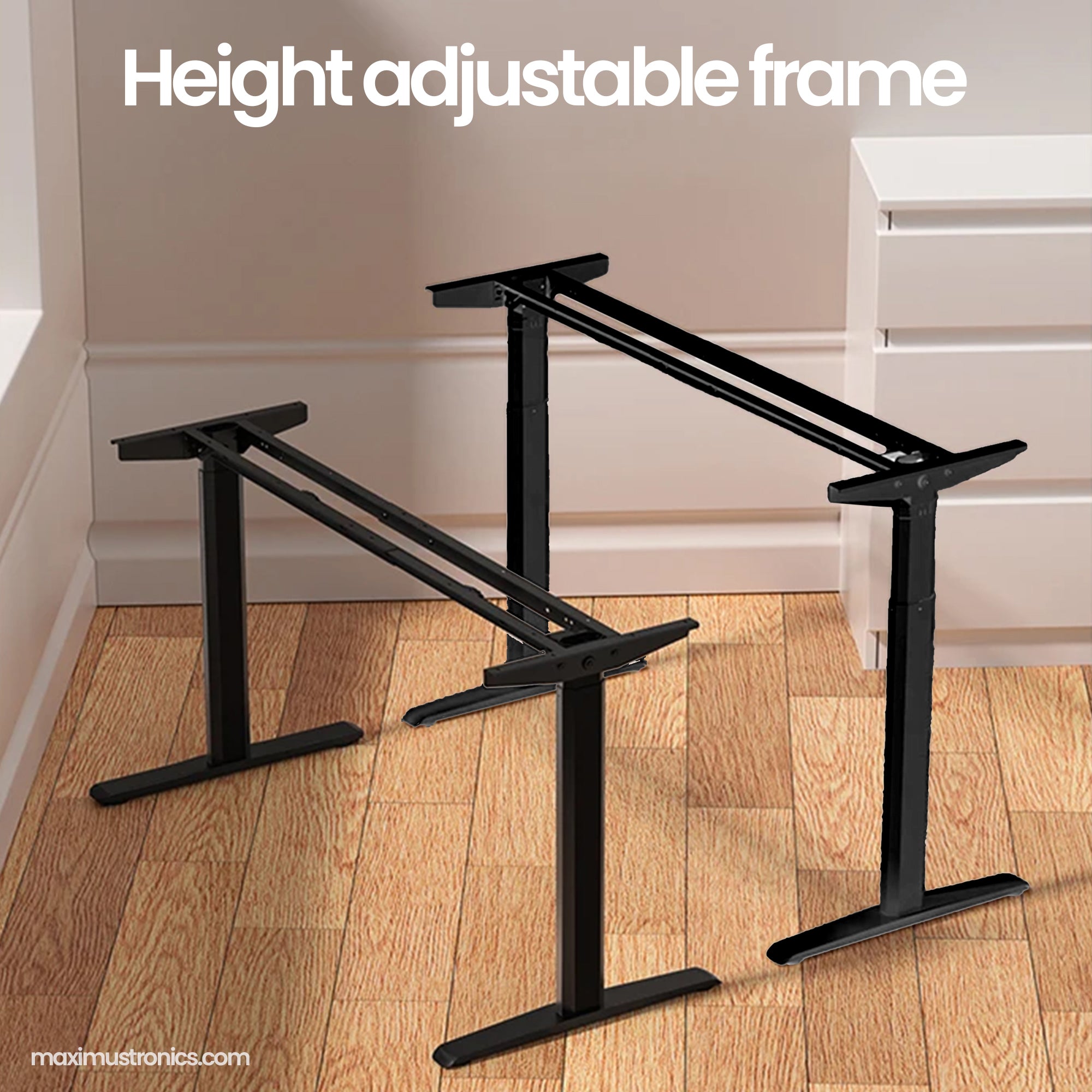 Electric Height adjustable frame for table extendable width motorized standing desk for gaming computer office use black colour ONLY FRAME wood not include