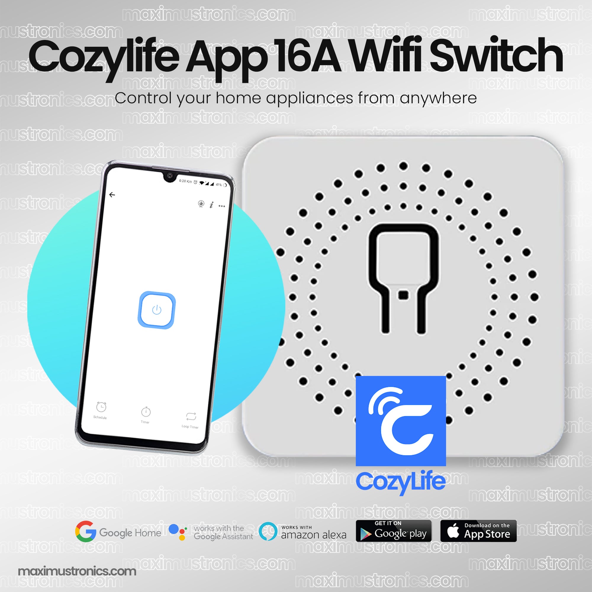 CozyLife 16A Smart wifi switch 220V 16A you can use for water pump , motor , lights, fan - you can attach switch with device