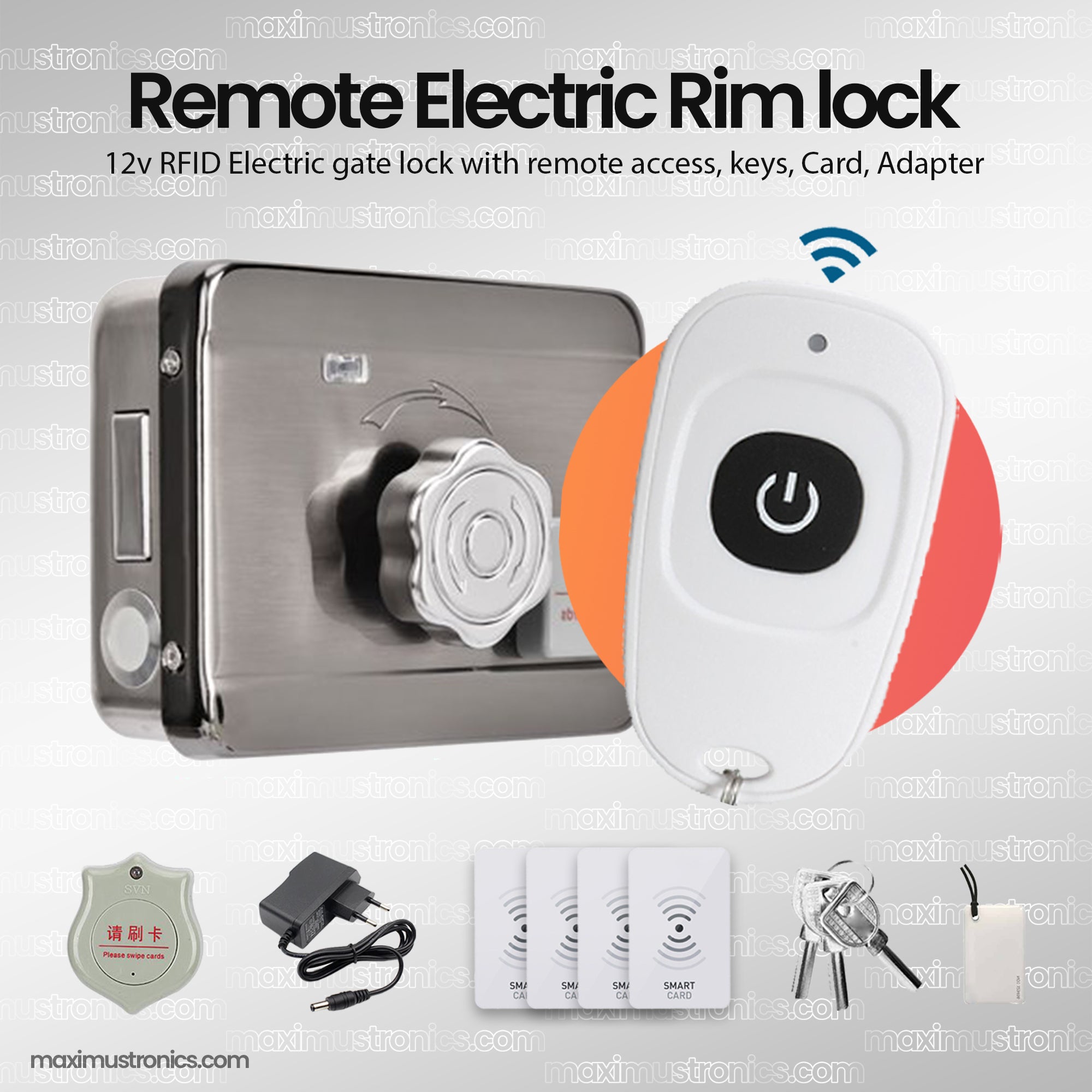 RF Remote control RFID Electric rim door lock main gate lock 12V DC rf ...