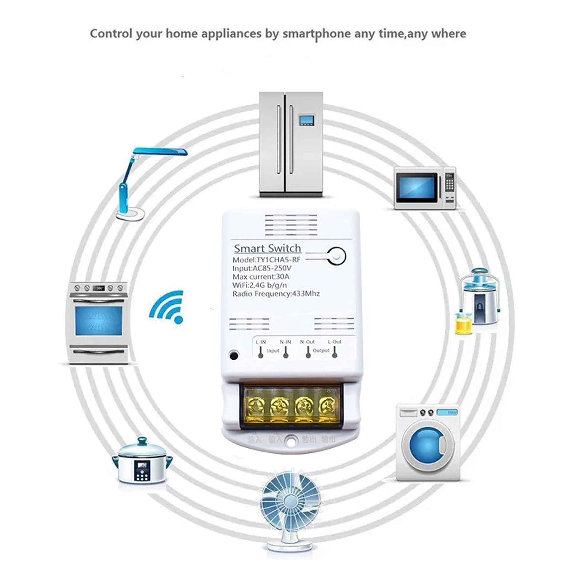 30A Wifi RF433Mhz tuya smartlife remote control switch 220v 6600W for heavyload home appliances