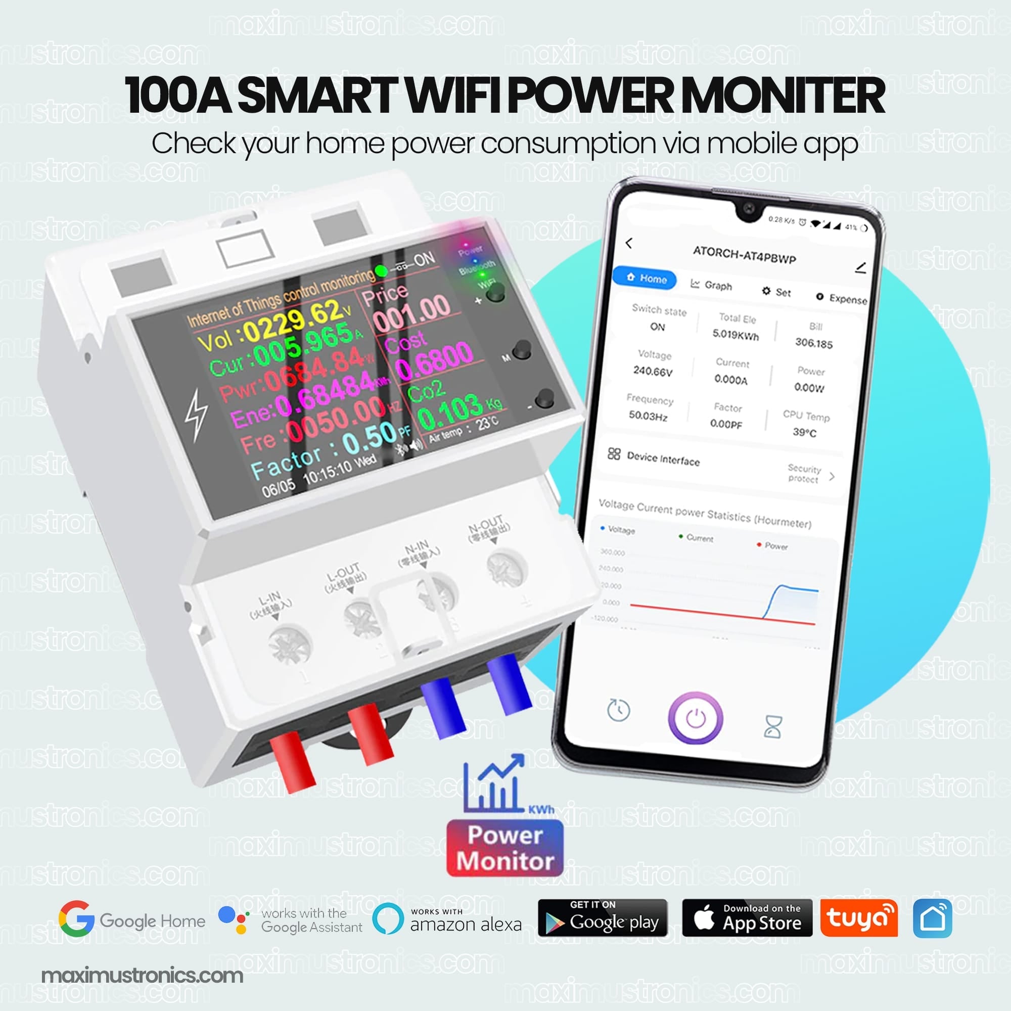 Atorch AT4PW Smart Wifi Energy Meter Power Moniter Tuya smartlife Breaker set Unit and billing