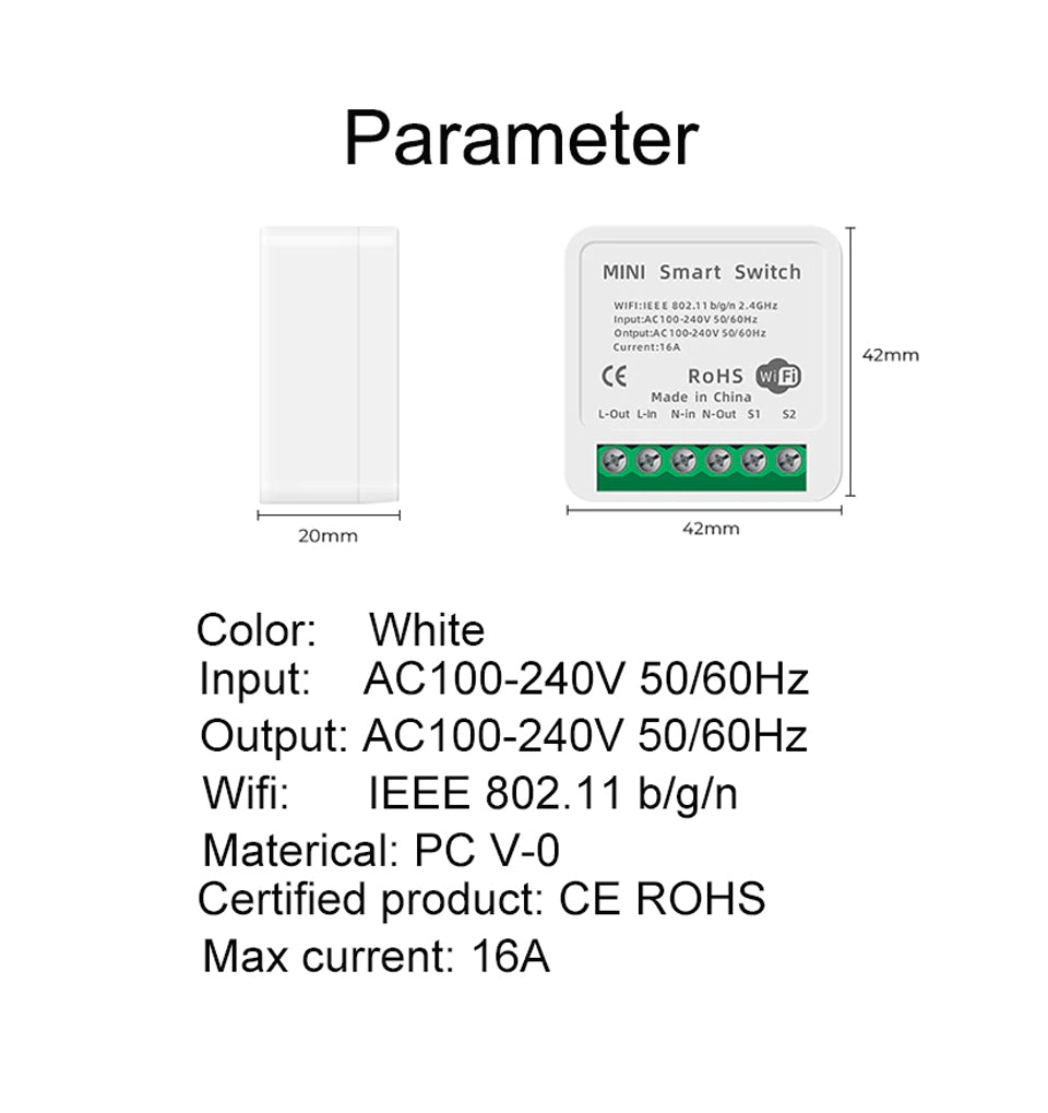 16A Tuya SmartLife smart Wifi Switch mini body timer schedule inching mode you can use on motor water pump electric lock lights fan maximustronics