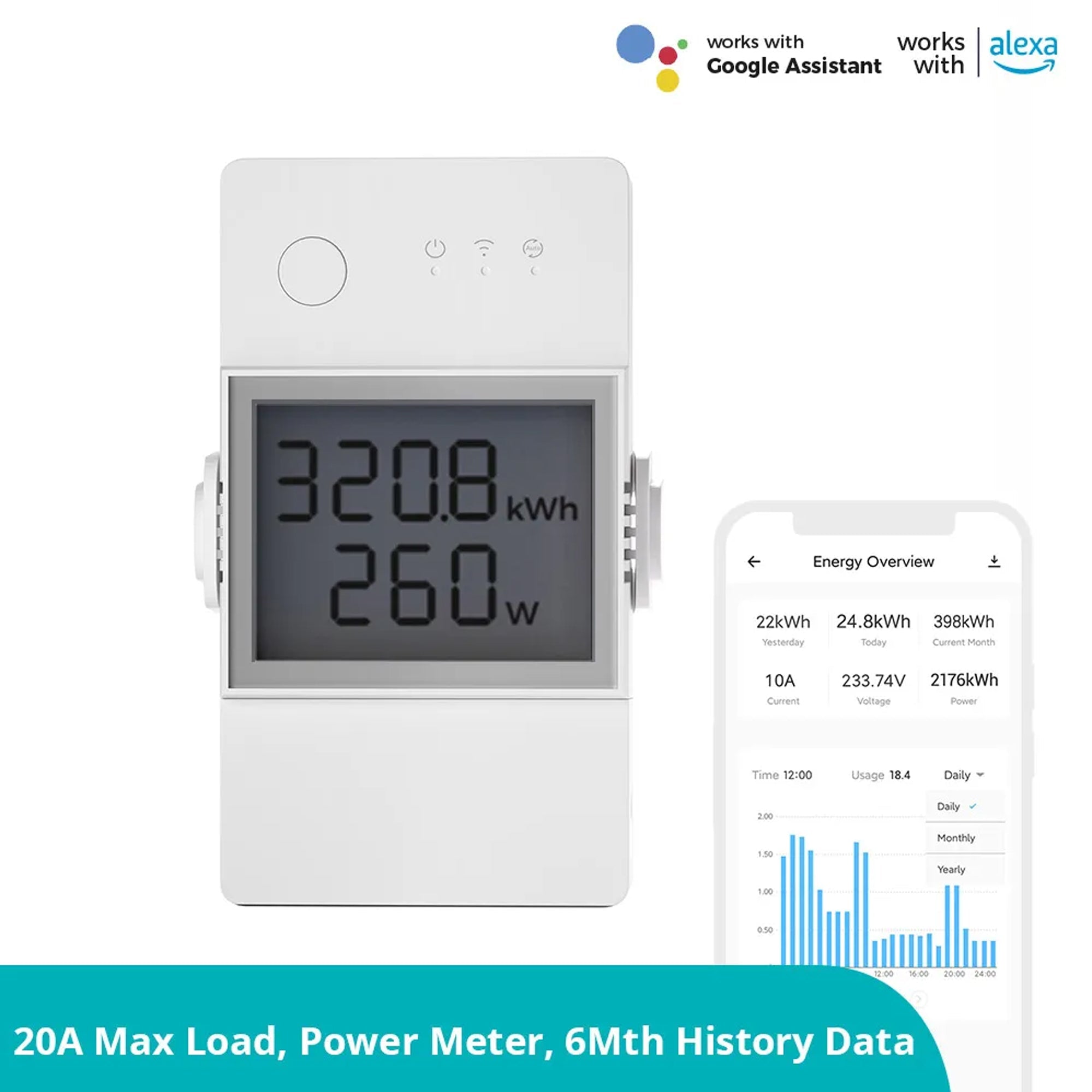 Sonoff POW Elite 20A Smart Power Meter Switch Energy power monitering on screen and ewelink app , smart wifi switch for motor, water pump, or other home appliances