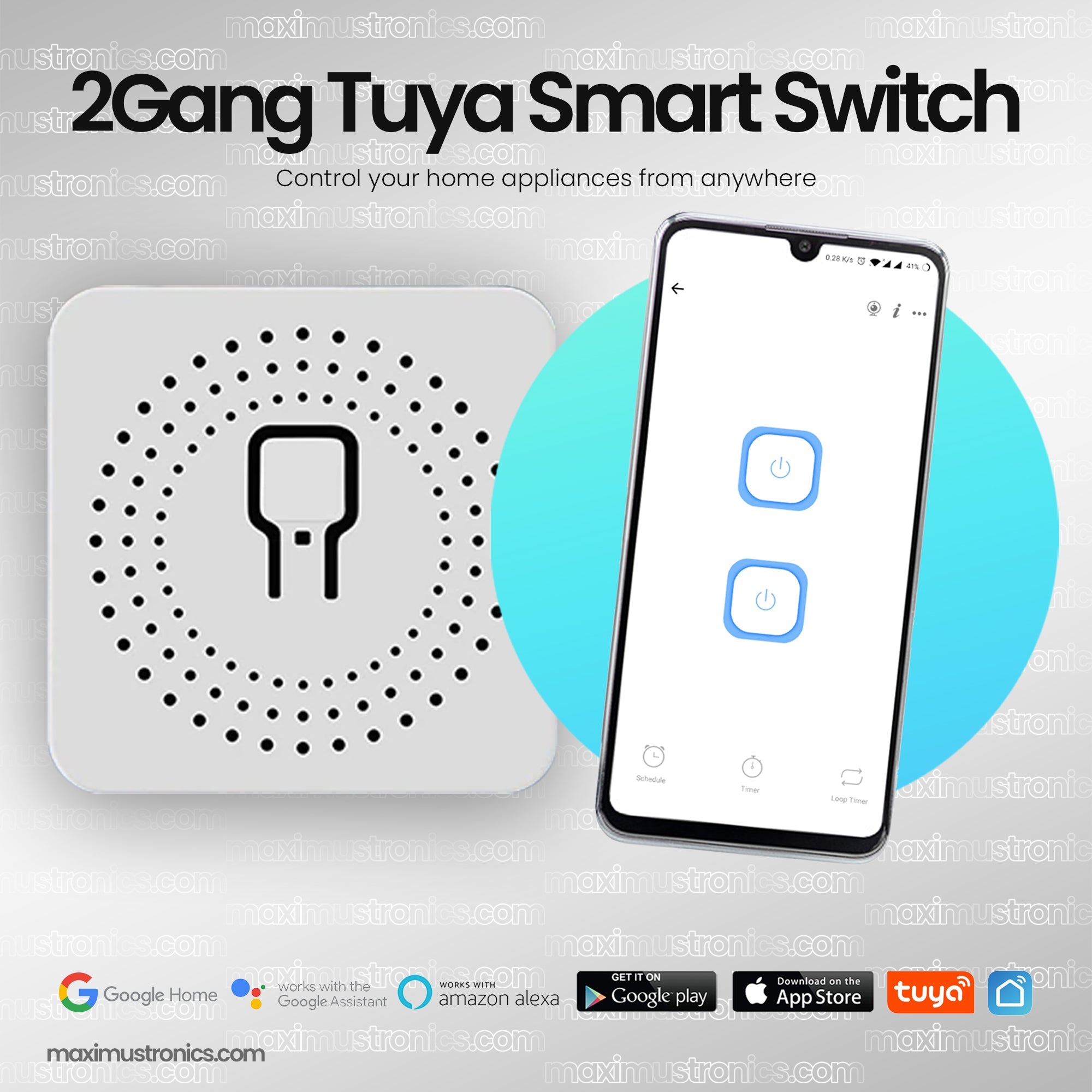 2 Gangs Smart wifi switch 2 ch dual channal you can control 2 appliances from anywhere smart life-Tuya app