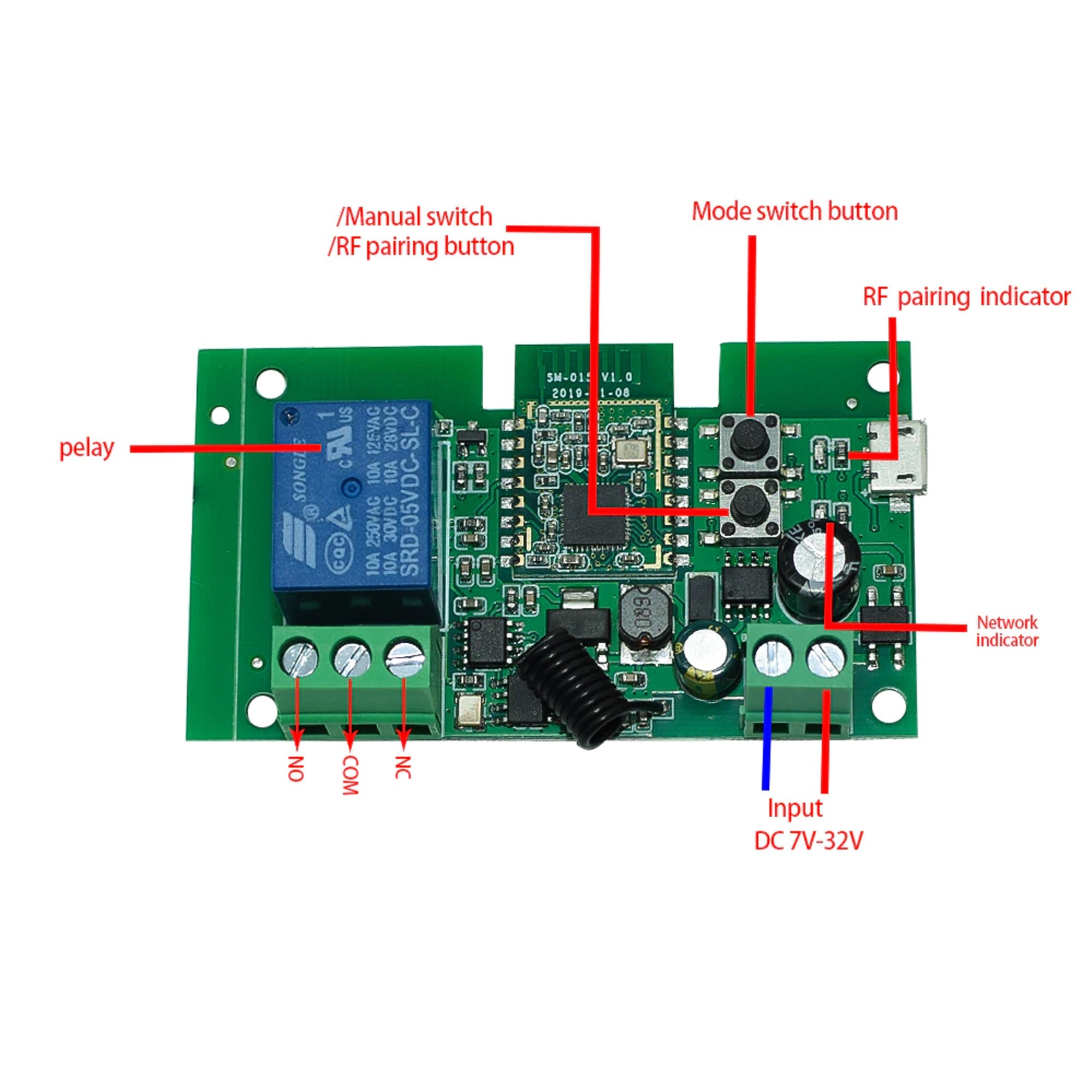 5v Remote Control Switch 7v ~ 32v 12v Wifi RF 433Mhz Remote Control DC Switch MicroUSB 5V 10A d ...