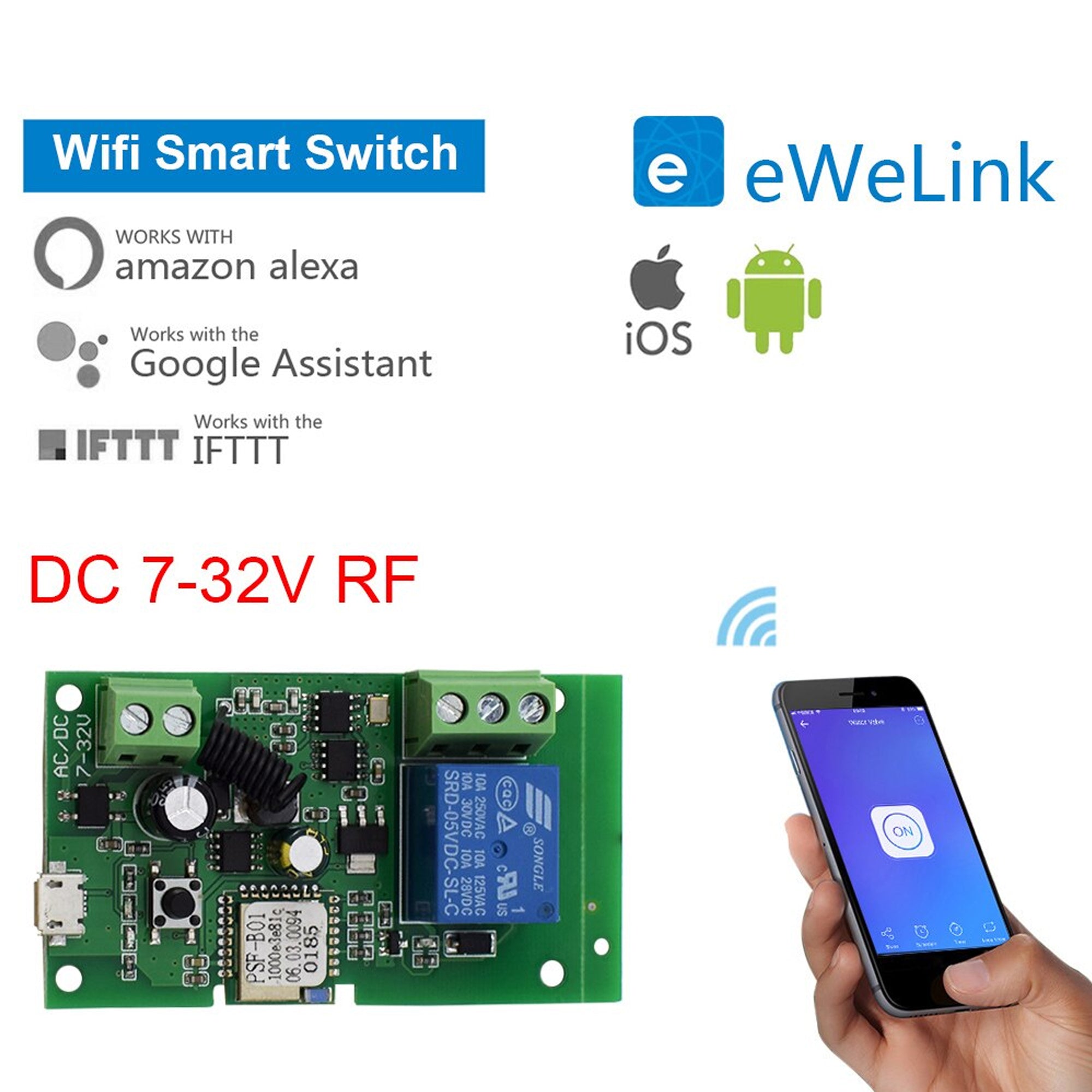 7v ~ 32v 12v Wifi RF 433Mhz Remote Control DC Switch MicroUSB 5V 10A dry contact output you can use on electric lock