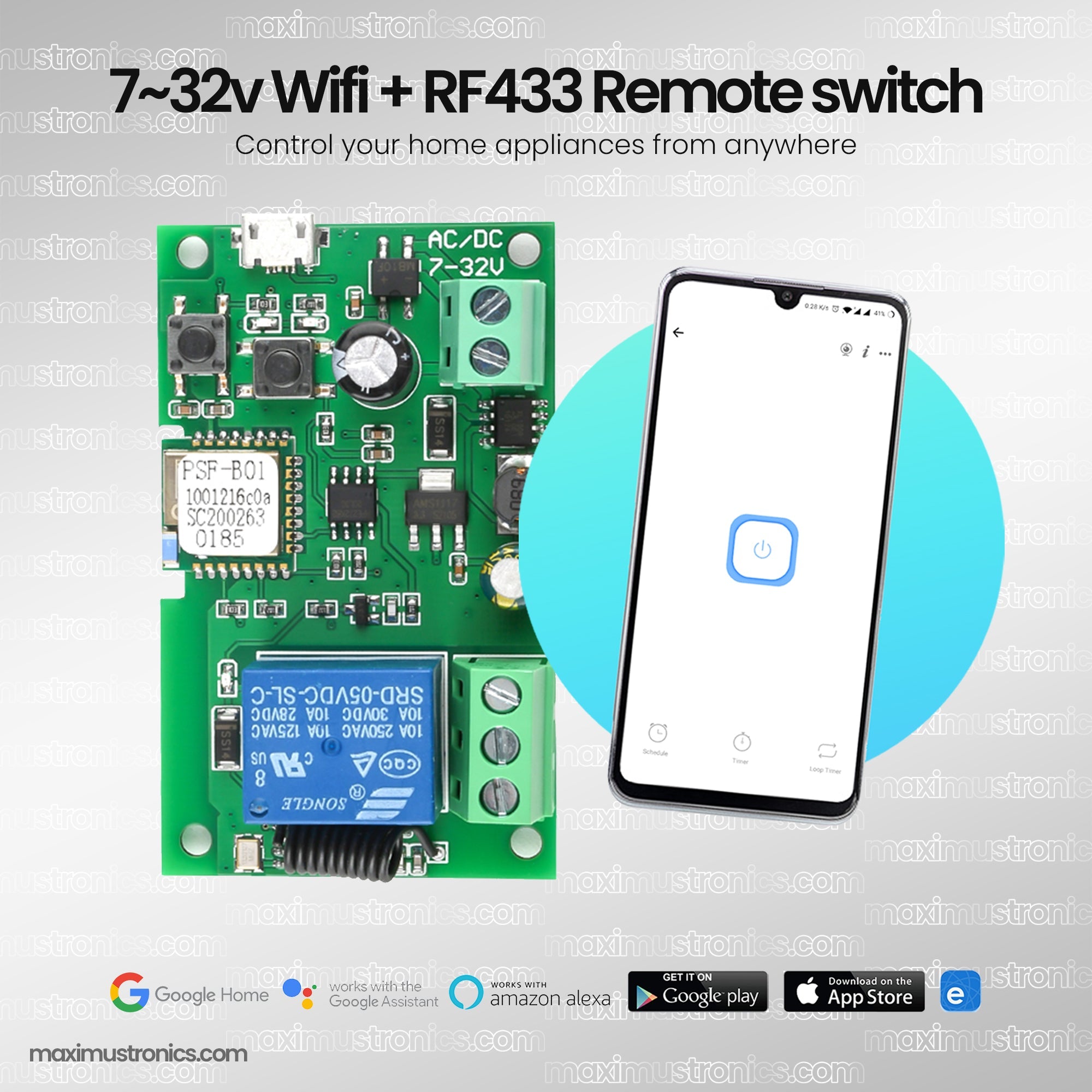 7v ~ 32v 12v Wifi RF 433Mhz Remote Control DC Switch MicroUSB 5V 10A dry contact output you can use on electric lock