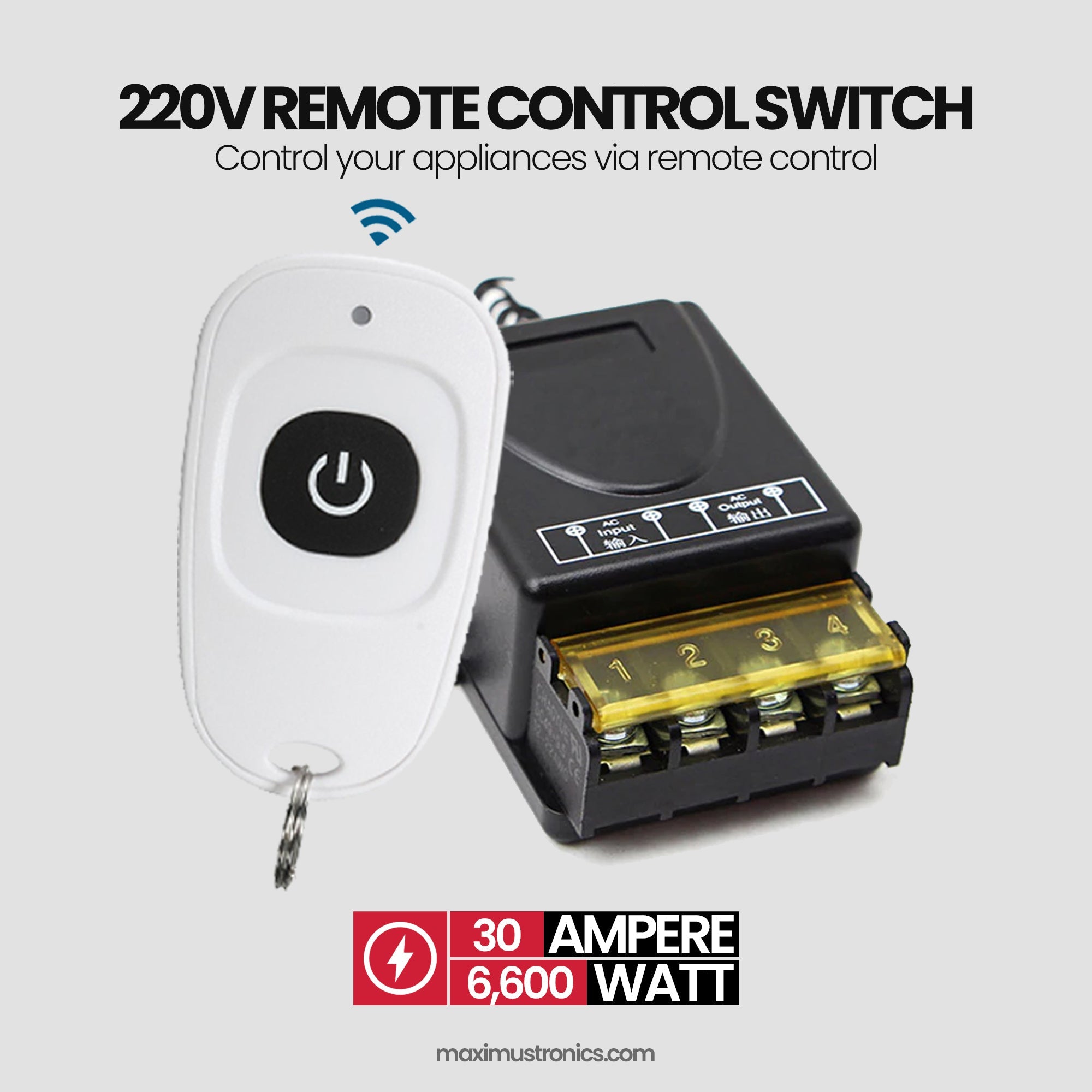 30A 220V RF433mhz remote control switch 6600W for Heavy load heater geyser motor water pump