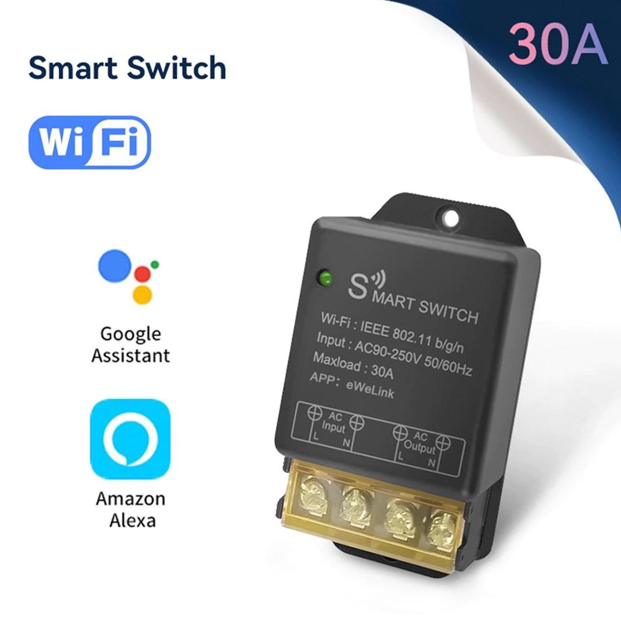 30A 220V Ewelink Smart wifi switch for heavyload appliances geyser, electric heater, air conditioner, water pump, motor, mobile app