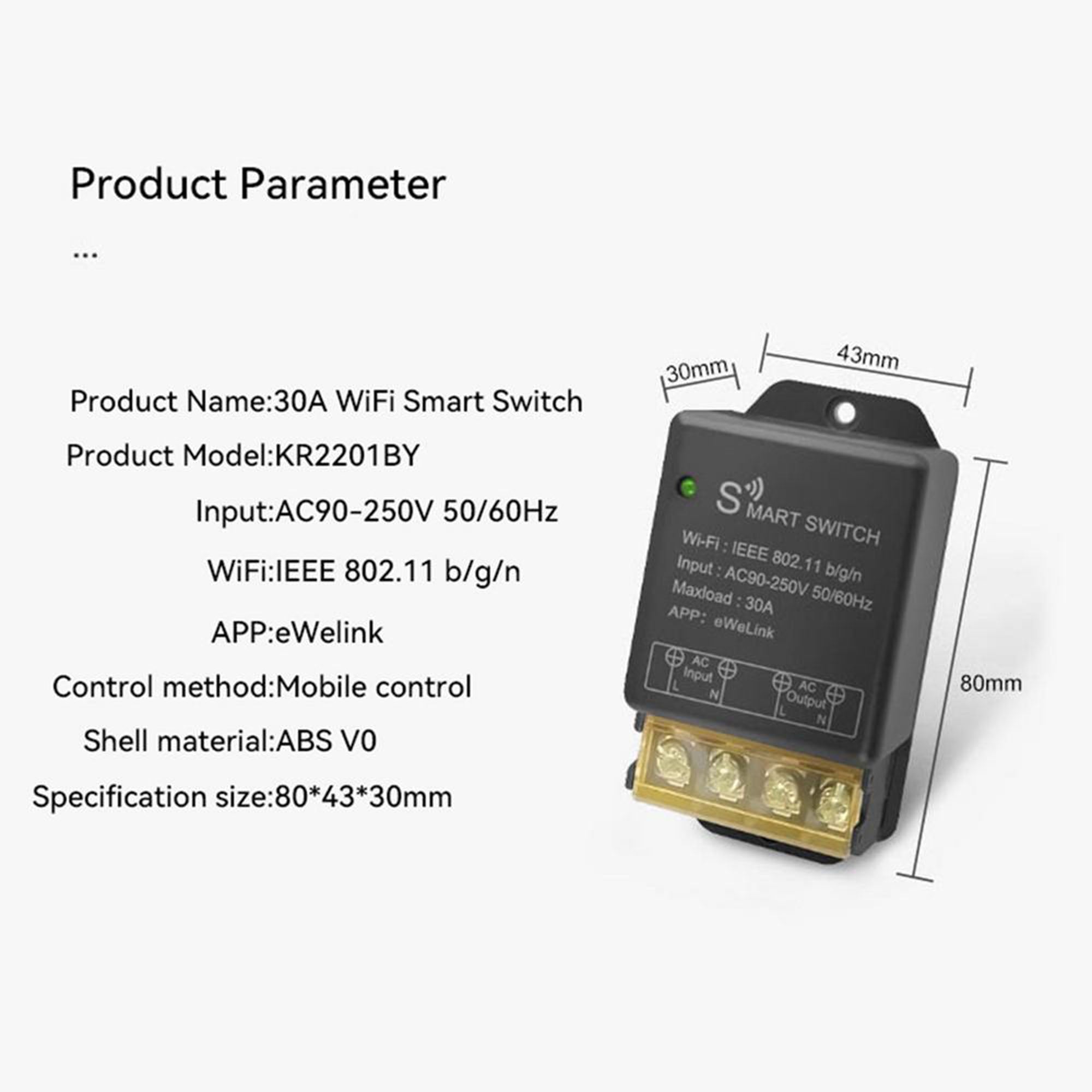 30A 220V Ewelink Smart wifi switch for heavyload appliances geyser, electric heater, air conditioner, water pump, motor, mobile app