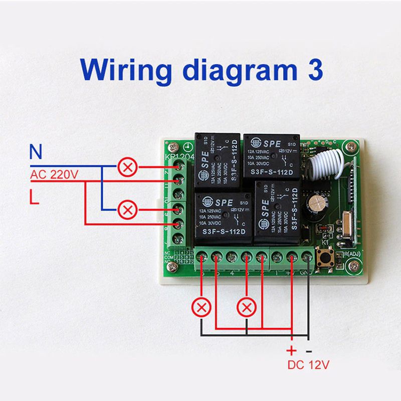 12v dc 4CH 4gangs RF Remote control switches dry contact 433Mhz learning code ev1527