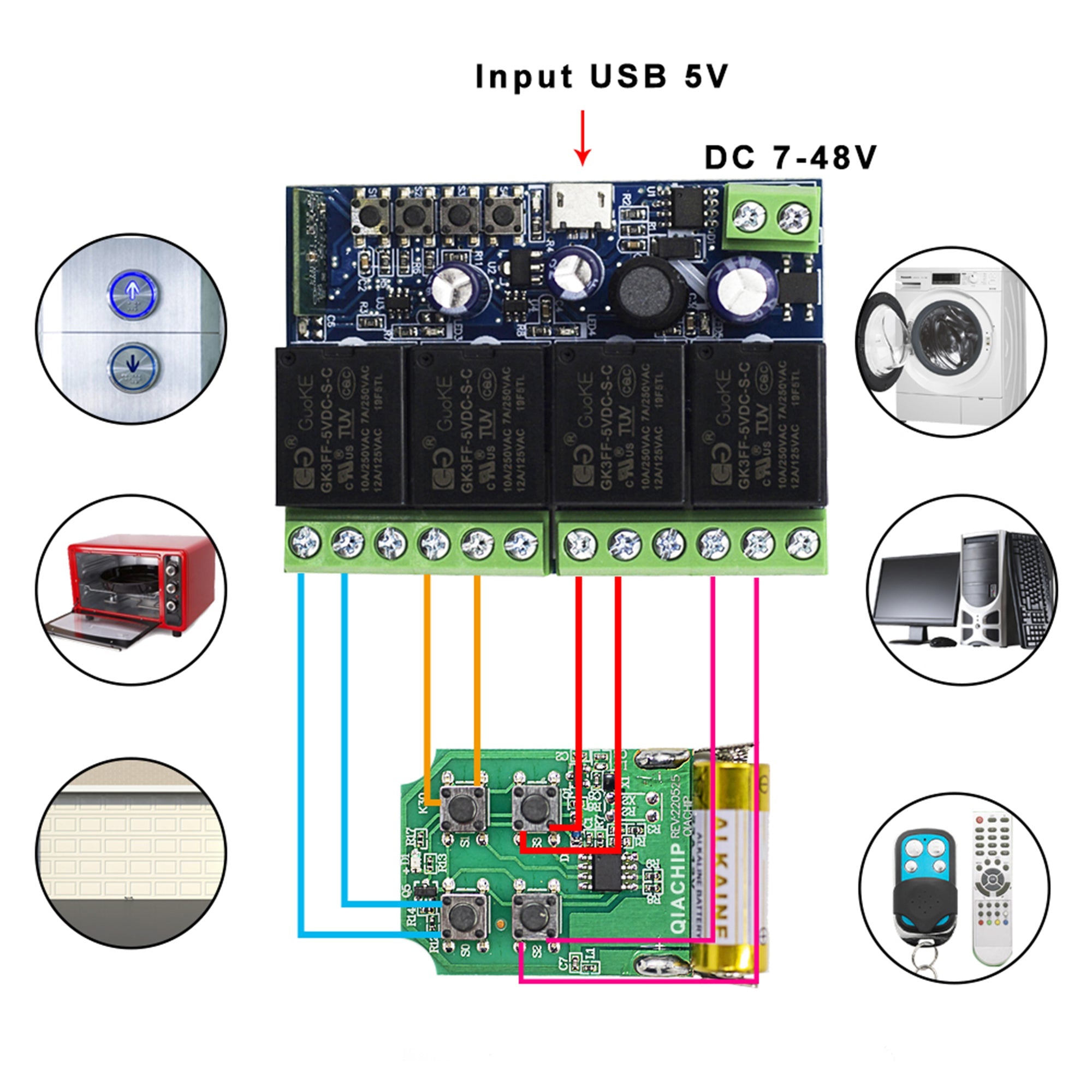 12v dc 4CH Smart Wifi Switch to control upto 4 home appliances DC (Dry contact) input 7to48v output 220v AC 10A each load ewelink app