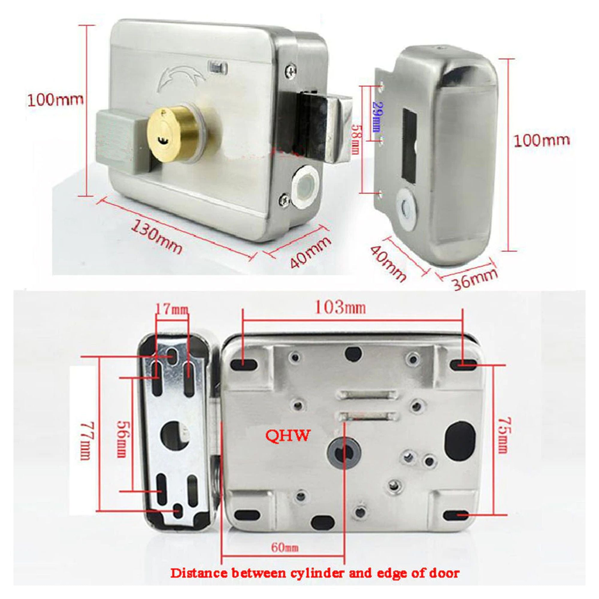 RFID Electric rim door lock main gate lock 12V DC rfid card and tag 12 ...