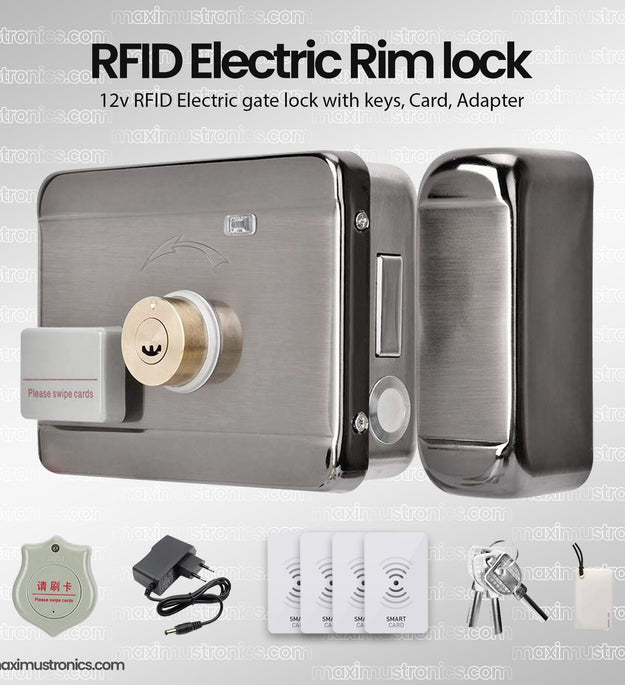 RFID Electric rim door lock main gate lock 12V DC rfid card and tag 125Khz with keys for Office and home Security use