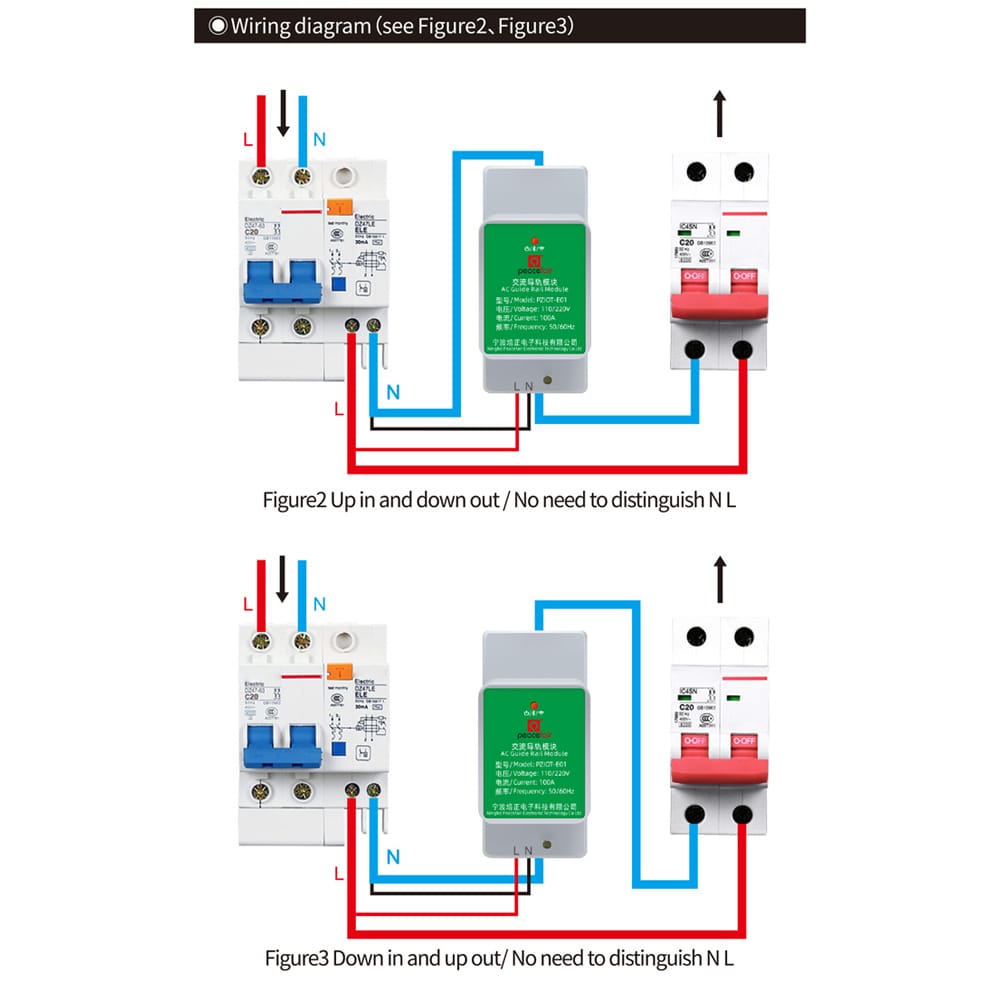 100A 220v Tuya Peacefair smart wifi power energy moniter on single phase wire, power consumption record, din rail circuit breaker size