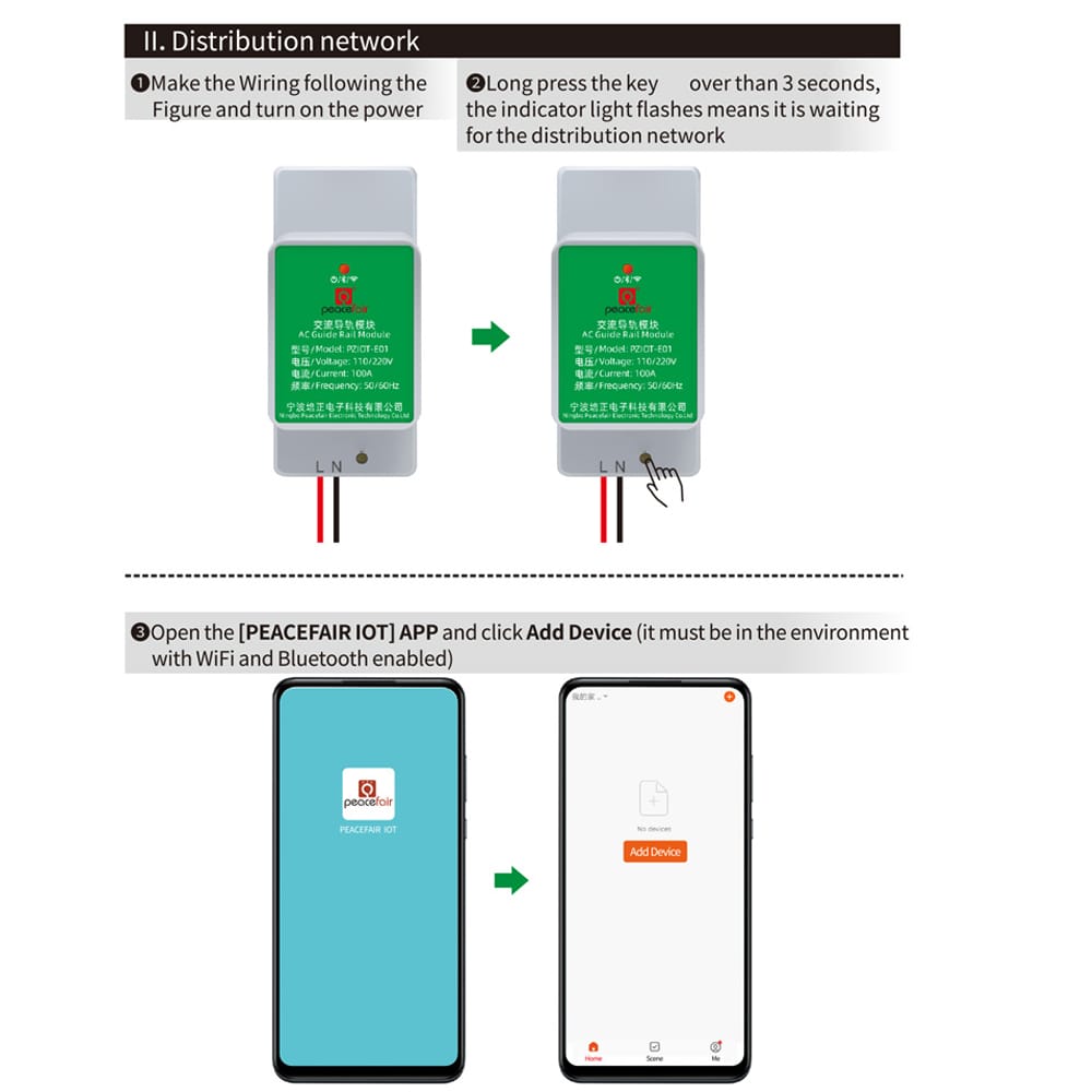 100A 220v Tuya Peacefair smart wifi power energy moniter on single phase wire, power consumption record, din rail circuit breaker size