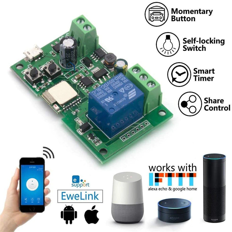 5v Remote Control Switch 7v ~ 32v 12v Wifi RF 433Mhz Remote Control DC Switch MicroUSB 5V 10A d ...