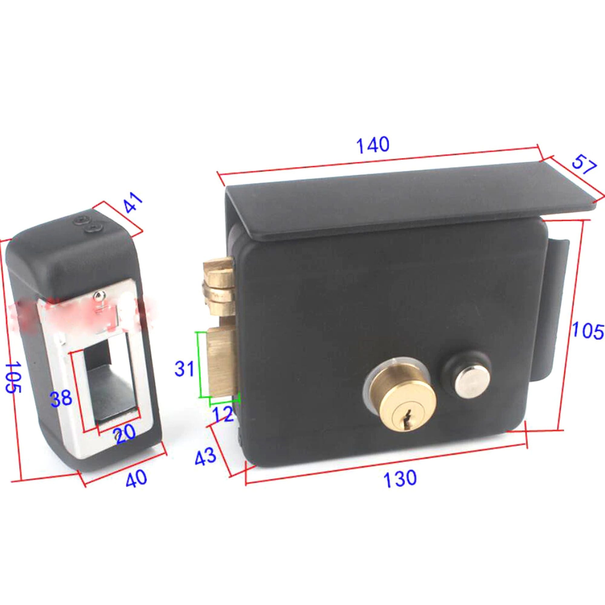 12V electric main gate lock door lock with adapter and keys - install on both side right inside inward outward, left inside inward outward