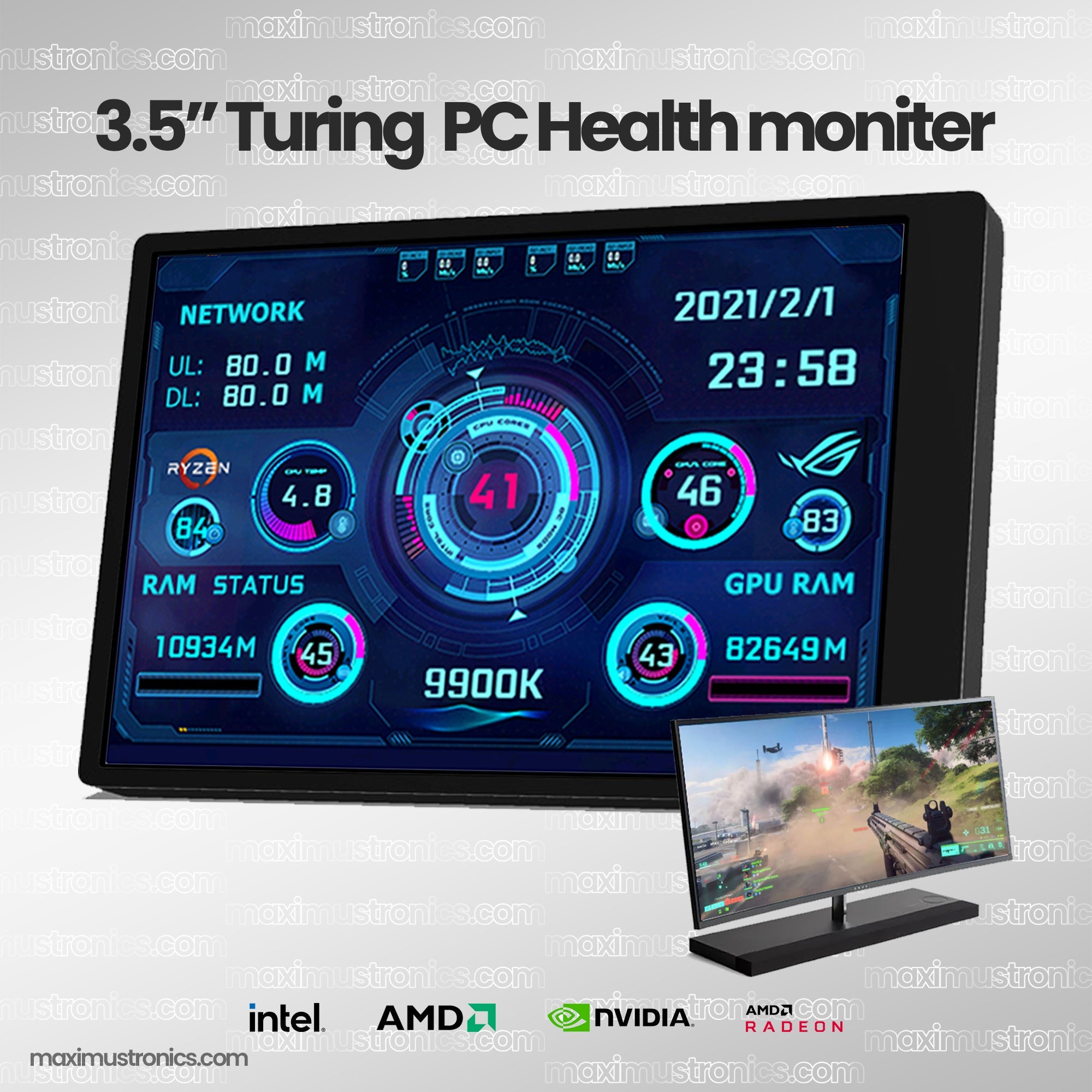 New 3.5 Inch IPS Type-C Secondary Screen Computer CPU GPU RAM HDD Monitor USB Type-C Display For Freely AIDA64 Turing Turzx software