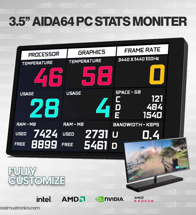 New 3.5 Inch Type-C Secondary Screen Computer CPU GPU RAM HDD Monitor USB Type-C Display For AIDA64 AX206