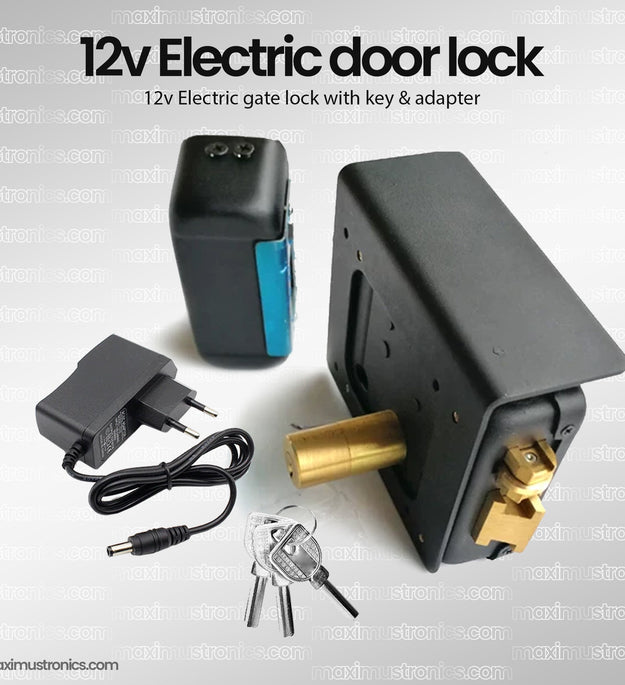 12V electric door lock with adapter and keys install on both side right inside inward outward left inside inward outward