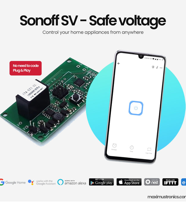 Sonoff SV Safe voltage smart wifi DC switch 5V 12V 24V 220V AC upto 10A home automation dry contact