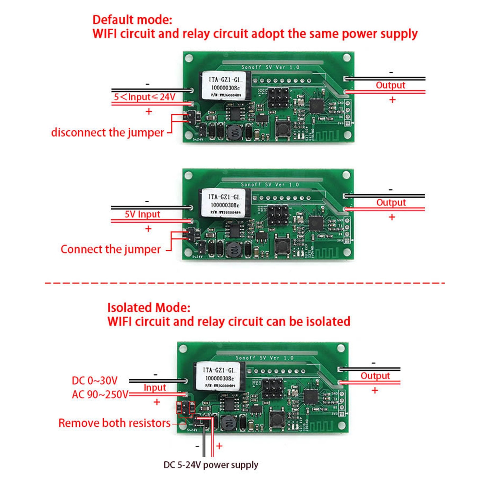 Sonoff SV Safe voltage smart wifi DC switch 5V 12V 24V 220V AC upto 10A home automation dry contact