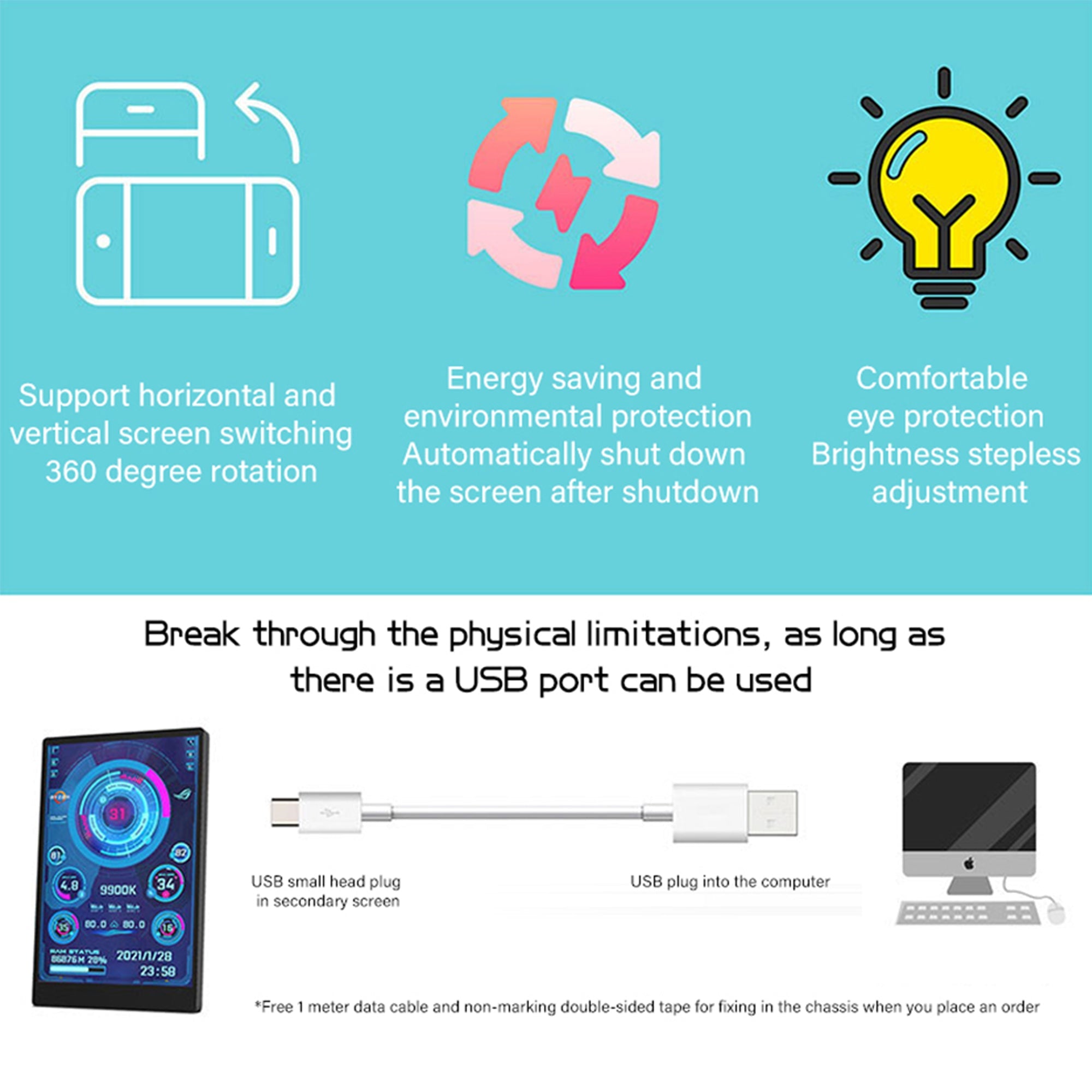 New 3.5 Inch IPS Type-C Secondary Screen Computer CPU GPU RAM HDD Monitor USB Type-C Display For Freely AIDA64 Turing Turzx software