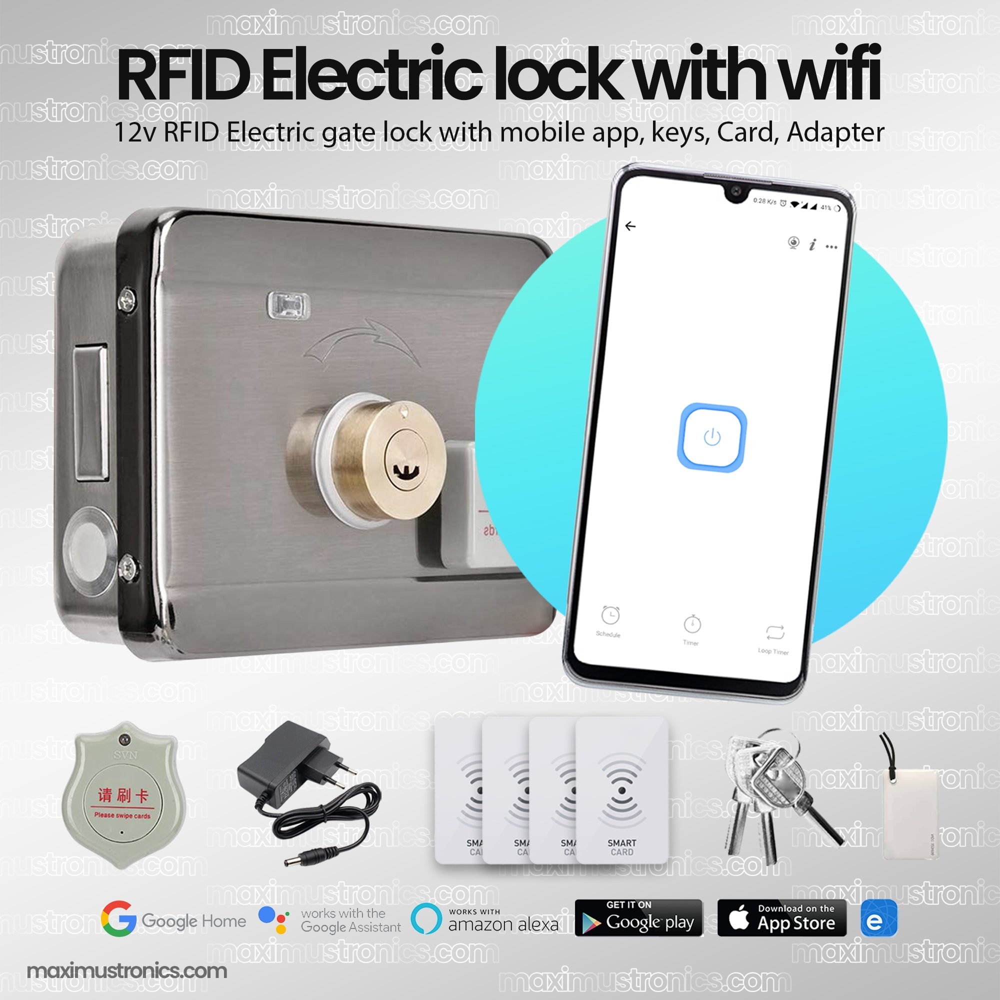 Wifi RFID Electric Rim Lock Door Lock For Main Gate Lock 12V DC RFID C wifi-rfid-electric-rim-lock-door-lock-for-main-gate-lock-12v-dc-rfid-c